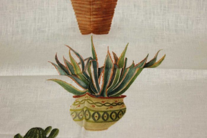 Canovaccio Kactus viola lino stampato Tessitura Toscana Telerie