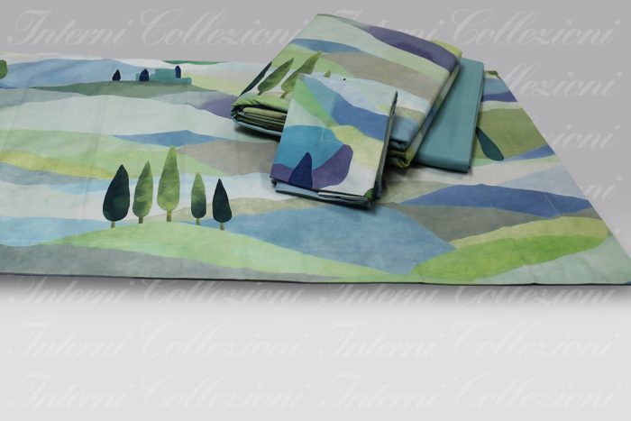 Completo Copripiumino Toscana salvia Tessitura Randi