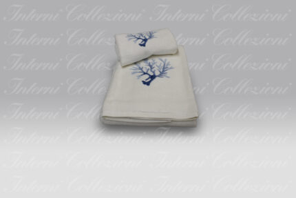 Coppia Asciugamani Corallomania avorio-azzurro Mastro Raphael